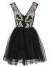 Black Tulle Beads V Back Short Prom Dress 